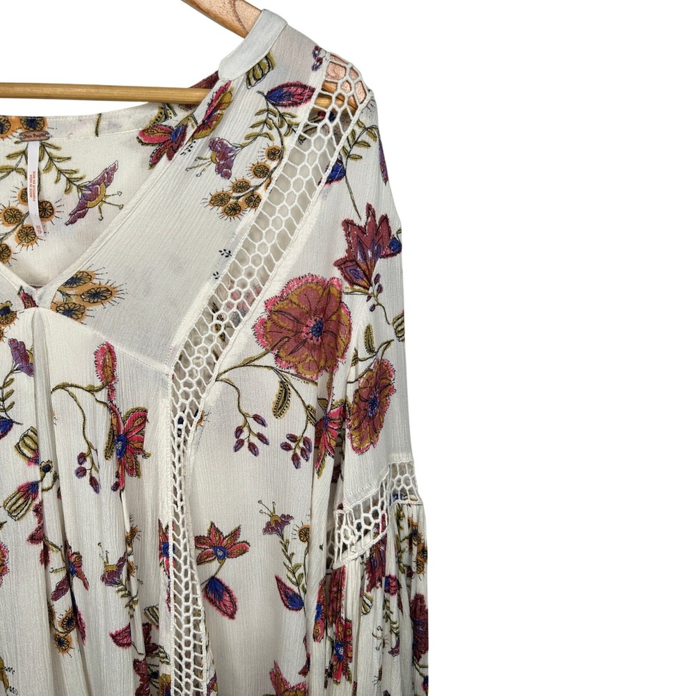 Free People Just The Two Of Us Tunic Dress XS Ivory Floral Boho Crochet Relaxed - Picture 9 of 15